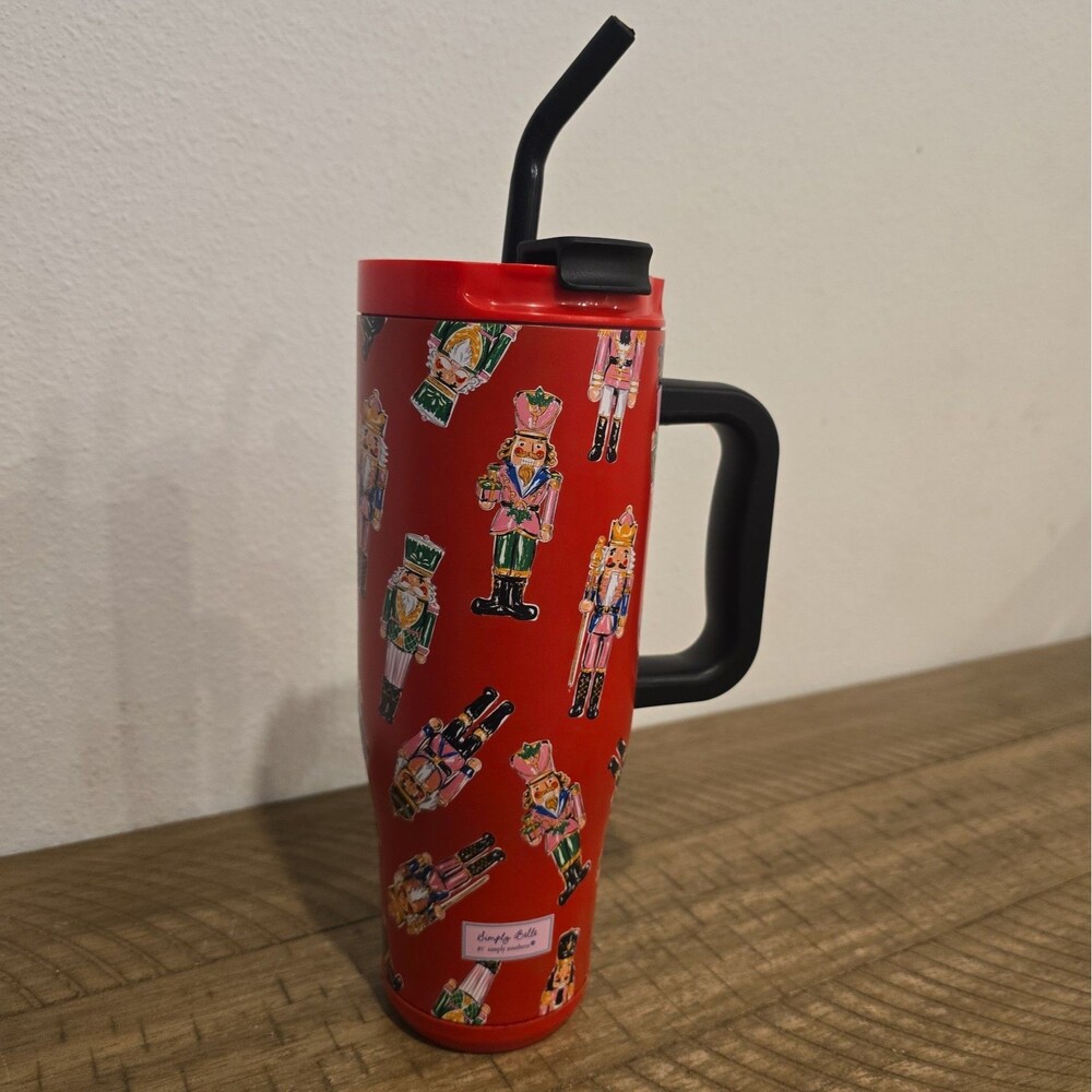 Simply Belle Christmas Nutcracker Print Stainless Steel Tumbler with Straw 40 oz
